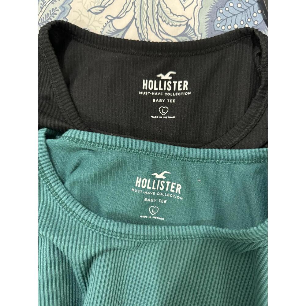 Hollister Teal & Black Ribbed Stretch Baby Tee Long Sleeve Top Bundle Size Large - Picture 9 of 9